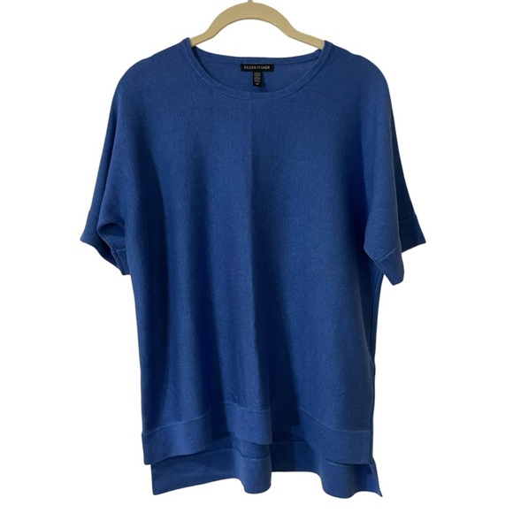 Eileen Fisher Blue Short Sleeve Top Size Small Relaxed Crewneck Breathable - Picture 1 of 9
